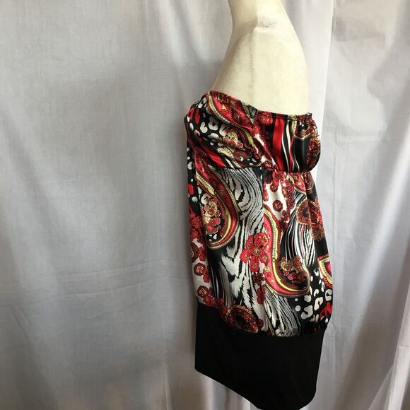 MOA MOA Womens Large Red Black Stretch Ruffled Empire Waist Sleeveless Dress - Picture 4 of 12